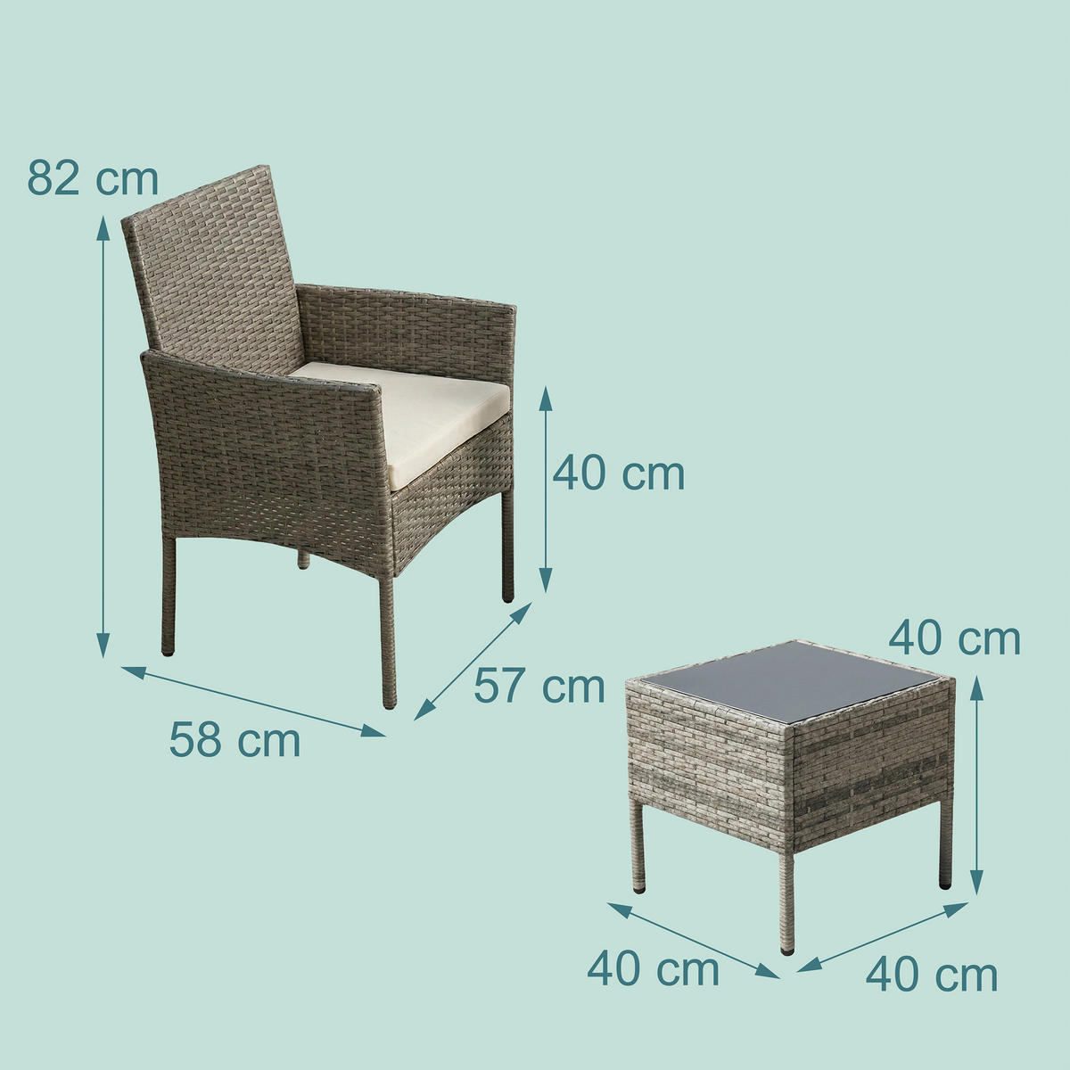 3-TLG.GARTENMÖBEL-SET - Grau, Glas/Kunststoff - Relaxdays