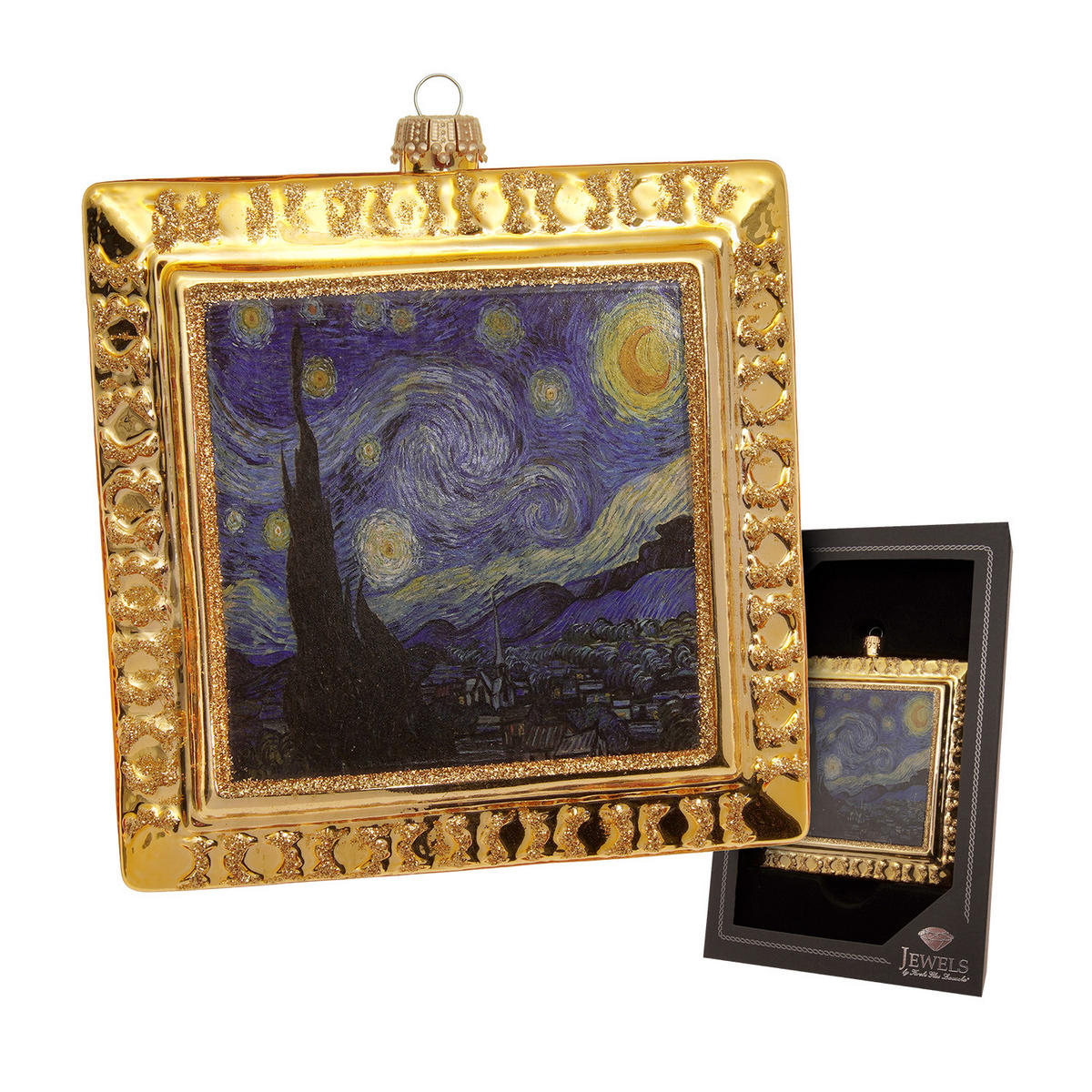 CHRISTBAUMSCHMUCK Sternennacht Kunstwerk Goldfarbig 12cm (Glas / 1 Stk.) - Goldfarben, Glas (12/12/3cm) - Krebs Glas Lauscha