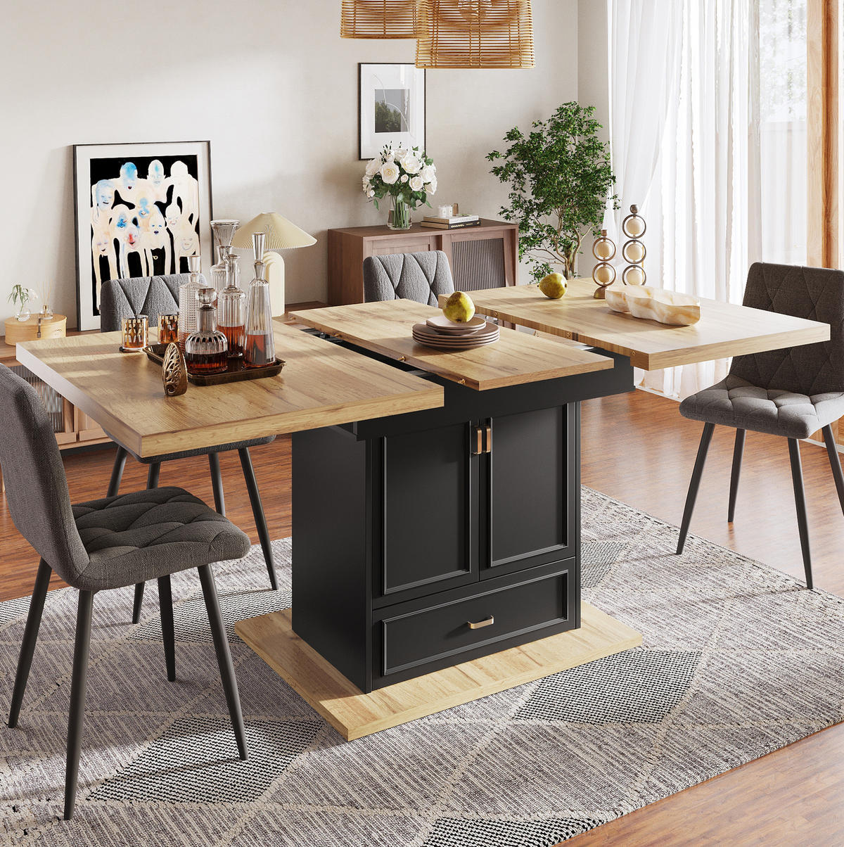 ESSTISCH aus MDF 110-140x80x75 cm Naturholz mit Ausziehfunktion, Stauraum und Holzmaserung - Naturfarben, Holzwerkstoff (110/80/75cm) - Modfu