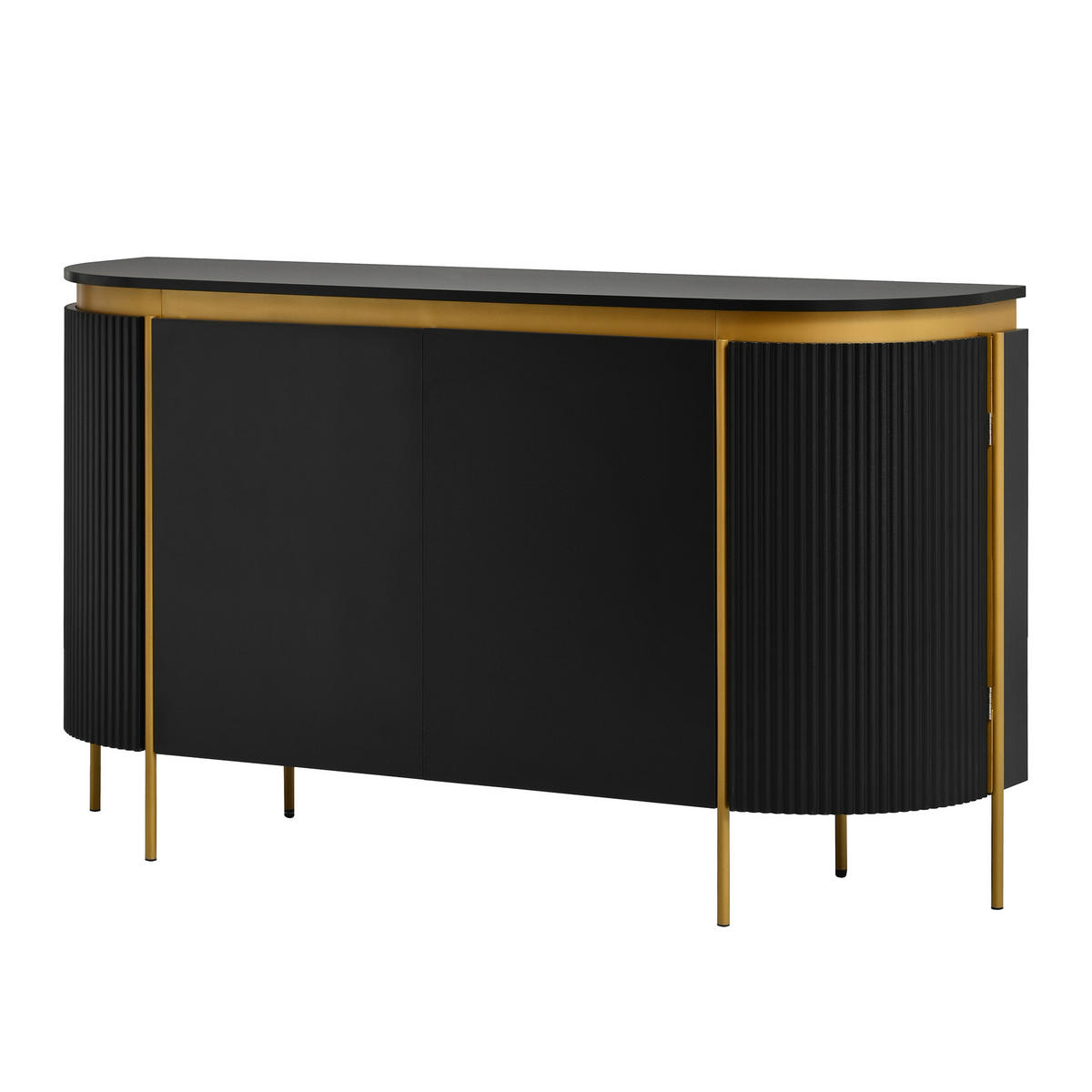 SIDEBOARD Oval 140cm MDF Riffel-Optik 4 Türen Gold-Details - Schwarz, Holzwerkstoff (140/80/38cm) - Urban Meuble