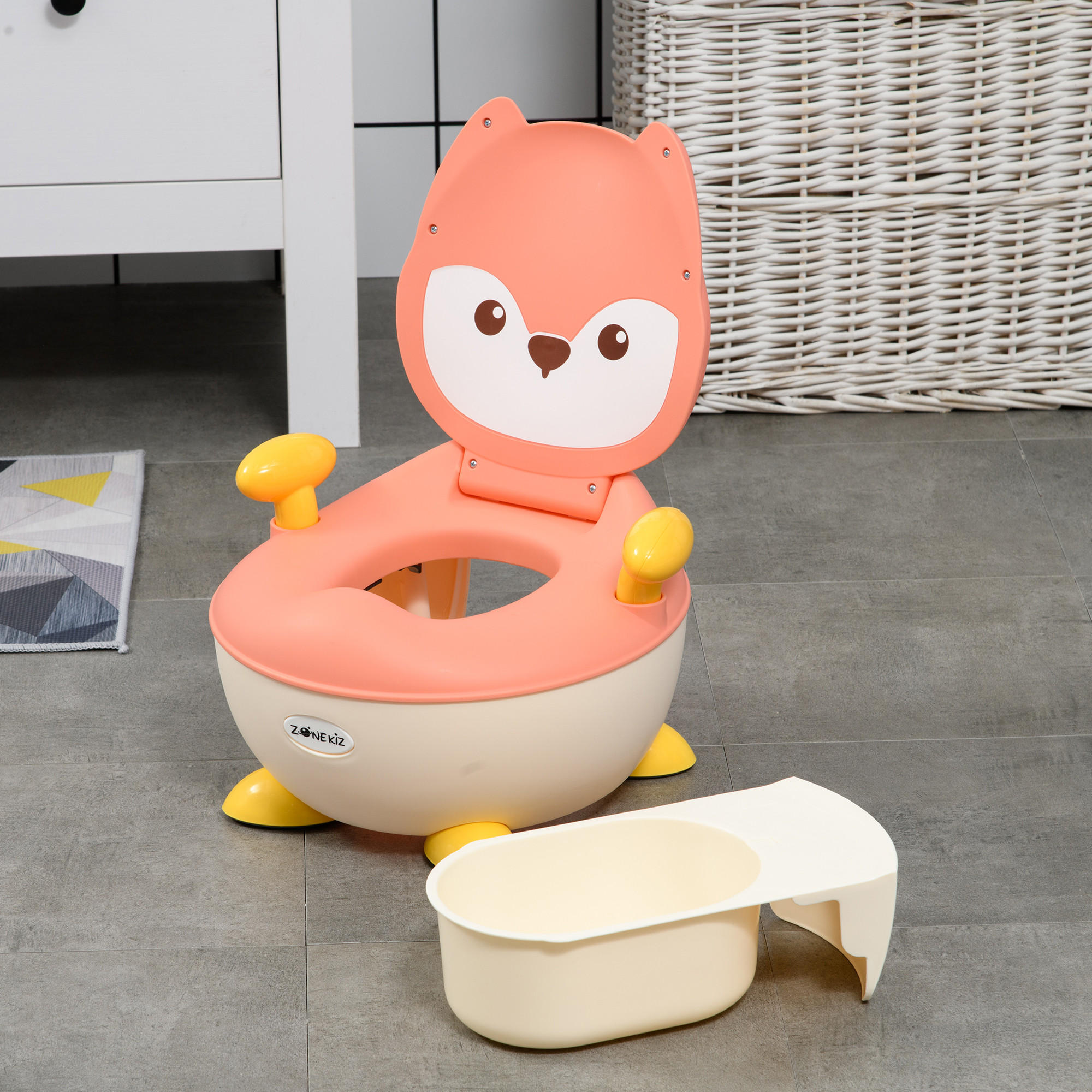 KINDERTOILETTE, Kunststoff, Rosa/Weiß/Gelb, 34,5L x 35B x 23H cm - Rosa, Kunststoff (35/23/34.5cm) - ZONEKIZ