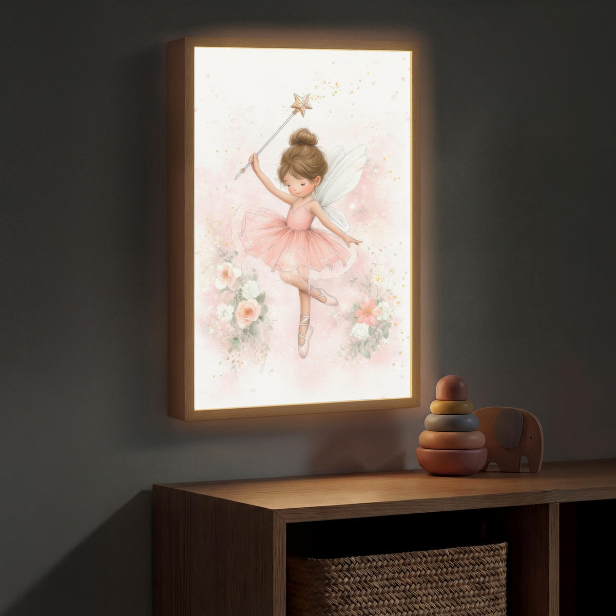 DOBÍJECÍ NOČNÍ LAMPIČKA Baletka - Víla - Květiny - Růžová 40x60 cm - růžová, kompozitní dřevo (8/40/60cm) - OnlyWow