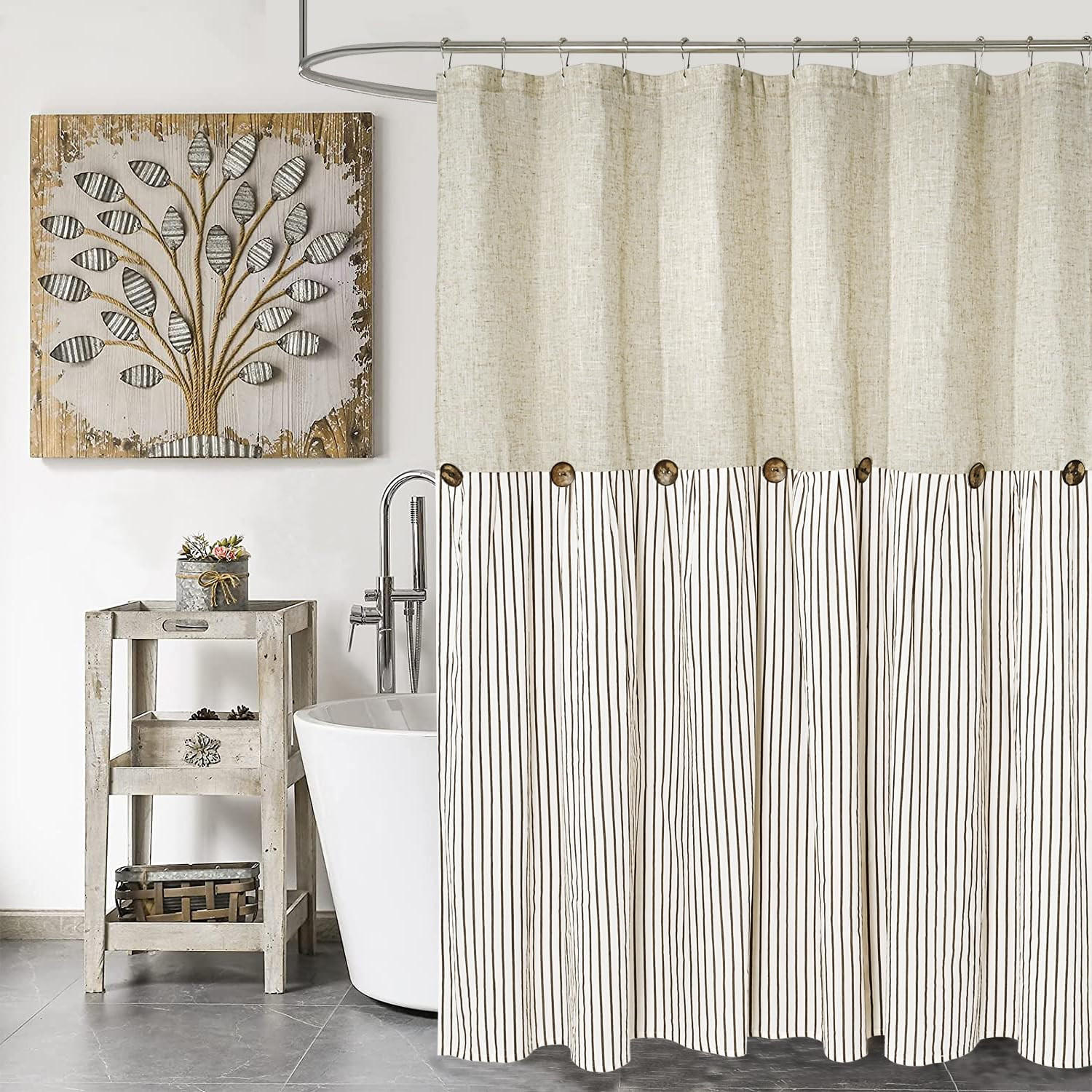 DUSCHVORHANG Braun Leinen maschinenwaschbar wasserdicht ideal fürs Badezimmer und Badewanne - Braun, Textil (183/183cm) - MCBOSON