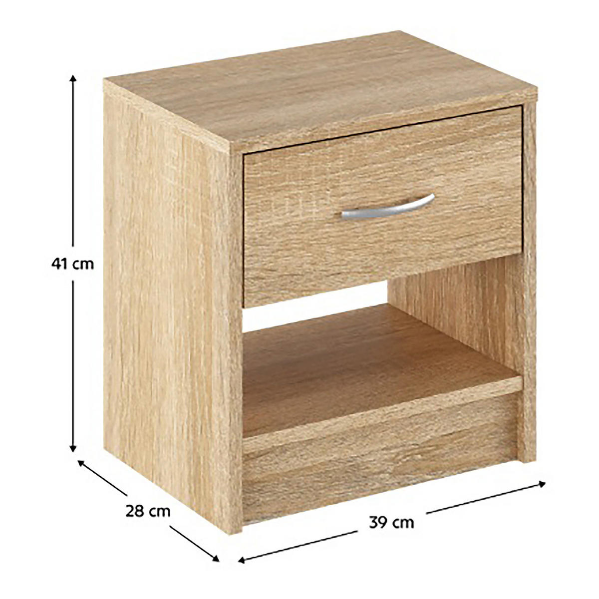 NACHTKOMMODE - Eichefarben/Silberfarben, Holzwerkstoff/Metall (39/41/28cm) - home24