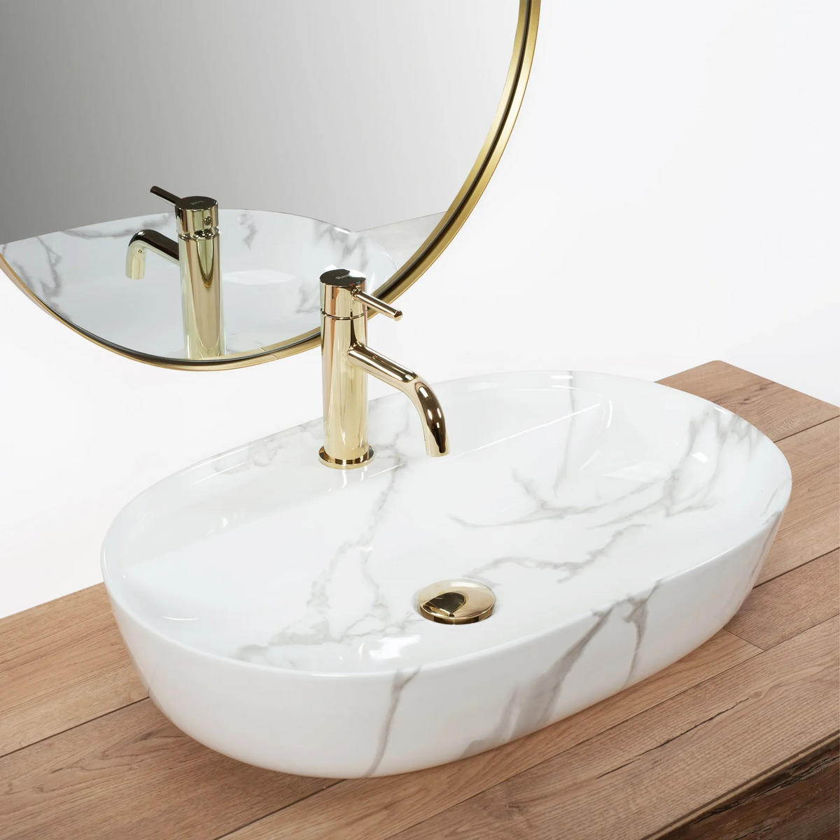 AUFSATZWASCHBECKEN Rea Aura 61 Marmo Shiny - Weiß, Keramik (41/13/60.5cm) - REA