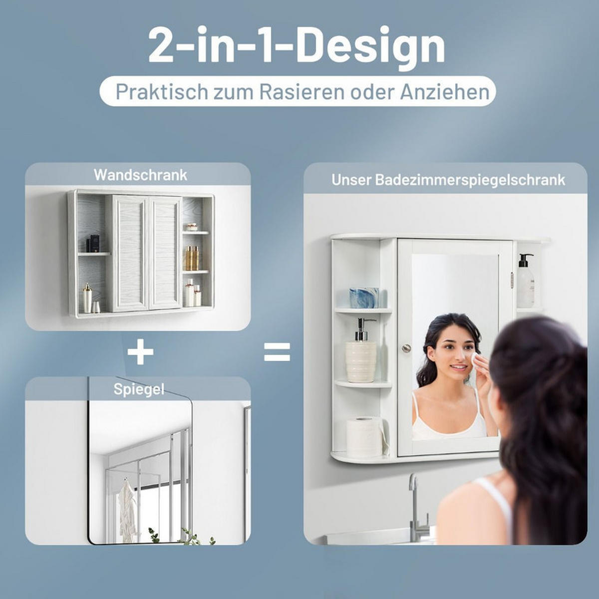 SPIEGELSCHRANK BAD mit 4 Fächern weiß - Weiß, Holzwerkstoff (66/62/16.5cm) - COSTWAY