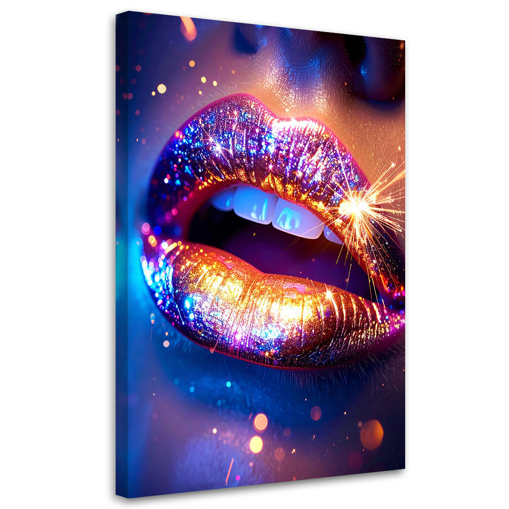WANDBILD, Farbenfrohe glänzende Lippen in einer Neonkomposition - Multicolor, Textil (20/30cm) - Feeby