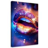 WANDBILD, Farbenfrohe glänzende Lippen in einer Neonkomposition - Multicolor, Textil (20/30cm) - Feeby
