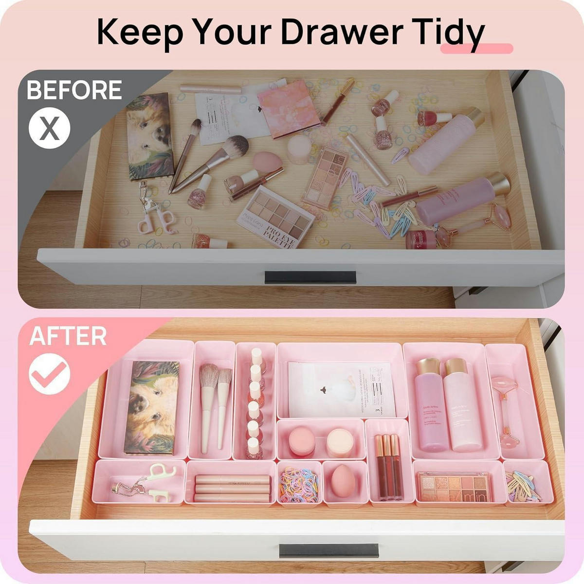 SCHUBLADEN Organizer 25-teiliges Set Rosa - Rosa, Kunststoff (15.2/5.1/22.9cm)