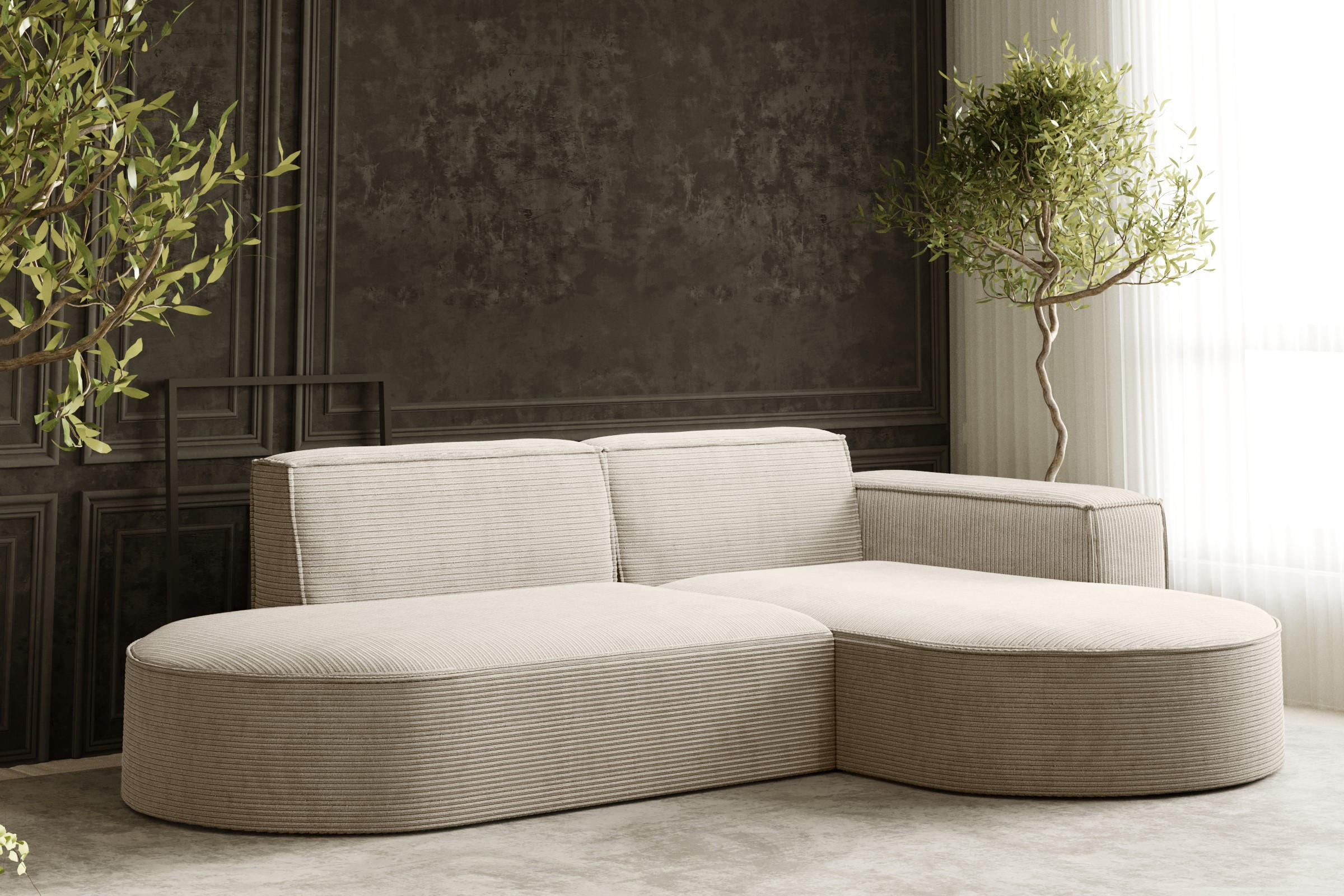 ECKSOFA Modena Studio, Cord Stoff Beige Rechts - Beige, Holzwerkstoff/Textil (236/165cm) - Kaiser Möbel