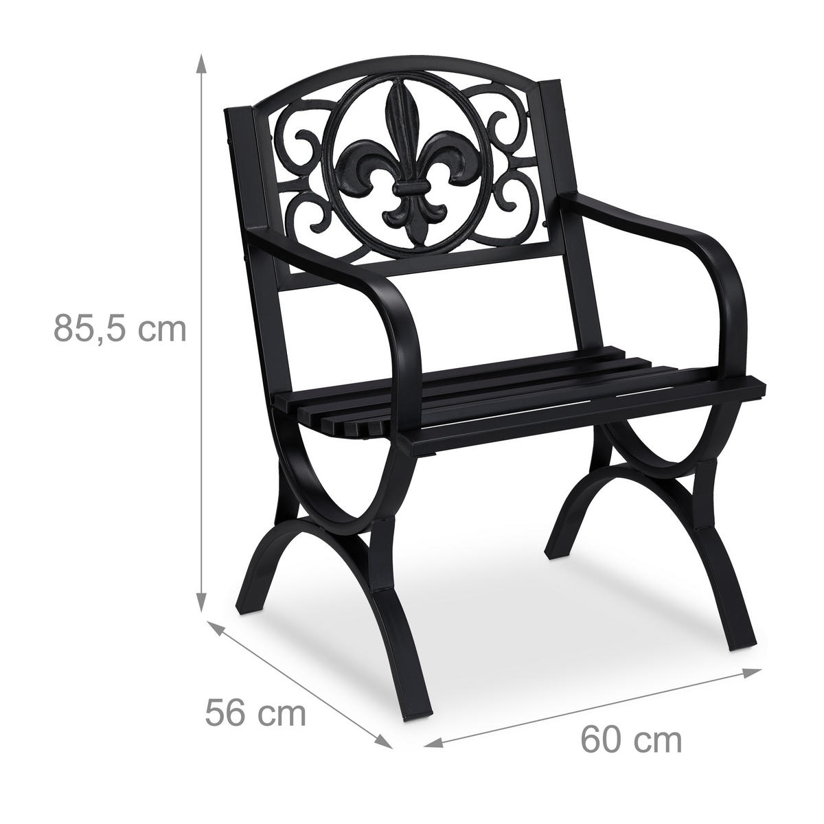 GARTENSTUHL Metall - Schwarz, Metall (60/85.5/56cm) - Relaxdays