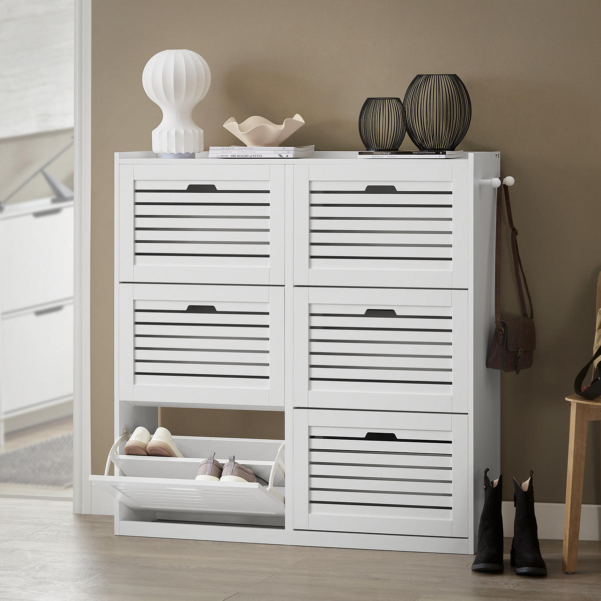 SCHUHSCHRANK Weiß - Weiß, Holzwerkstoff (115/112/30cm) - SoBuy
