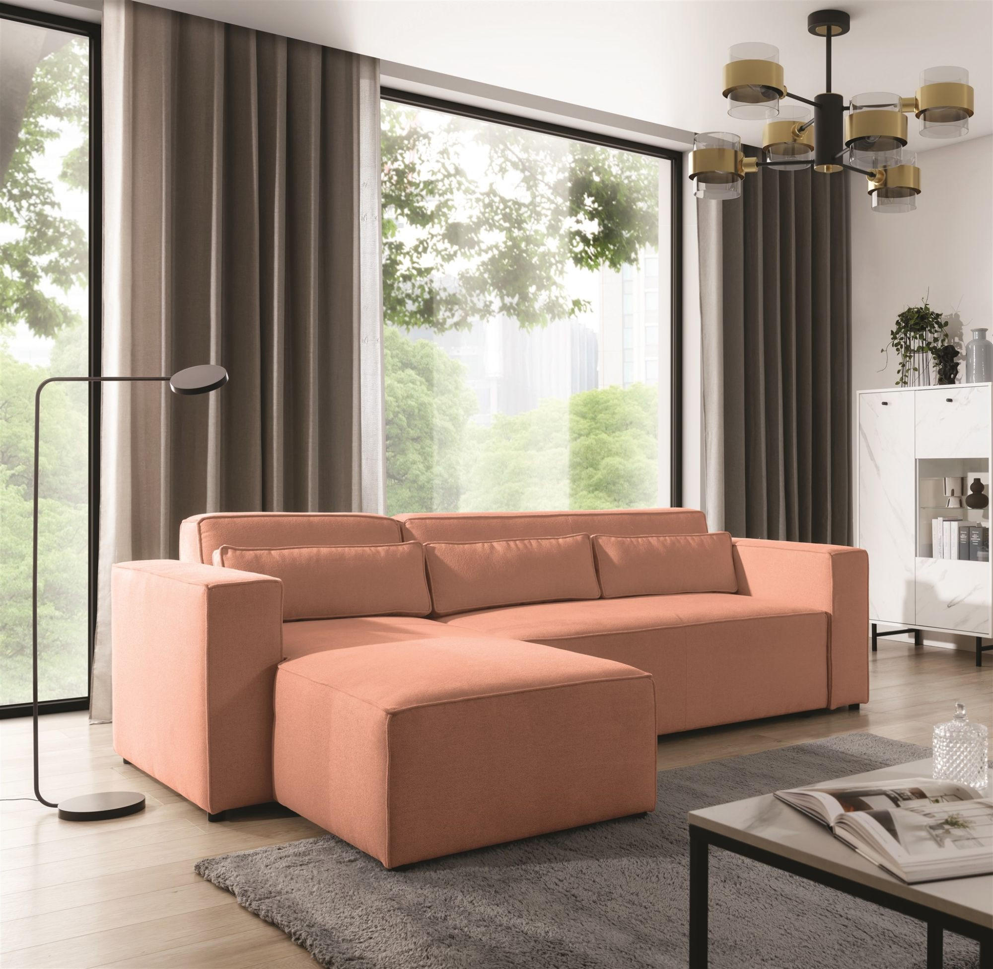 ECKSOFA Schlafsofa Waldo In Stoff Poso - Rosa, Holzwerkstoff/Textil (260/173cm) - Fun Möbel