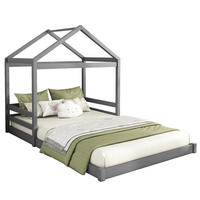 HAUSBETT 140/200 cm Grau aus Kiefernholz und MDF mit Lattenrost - Grau, Holz (140/200cm) - OKMYHOME