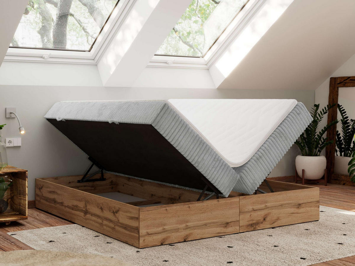 BOXBETT WOOD ZERO 200/200 - Hellgrau Cord - H3 - Topper T25 - Hellgrau, Textil (200/200cm) - MKS