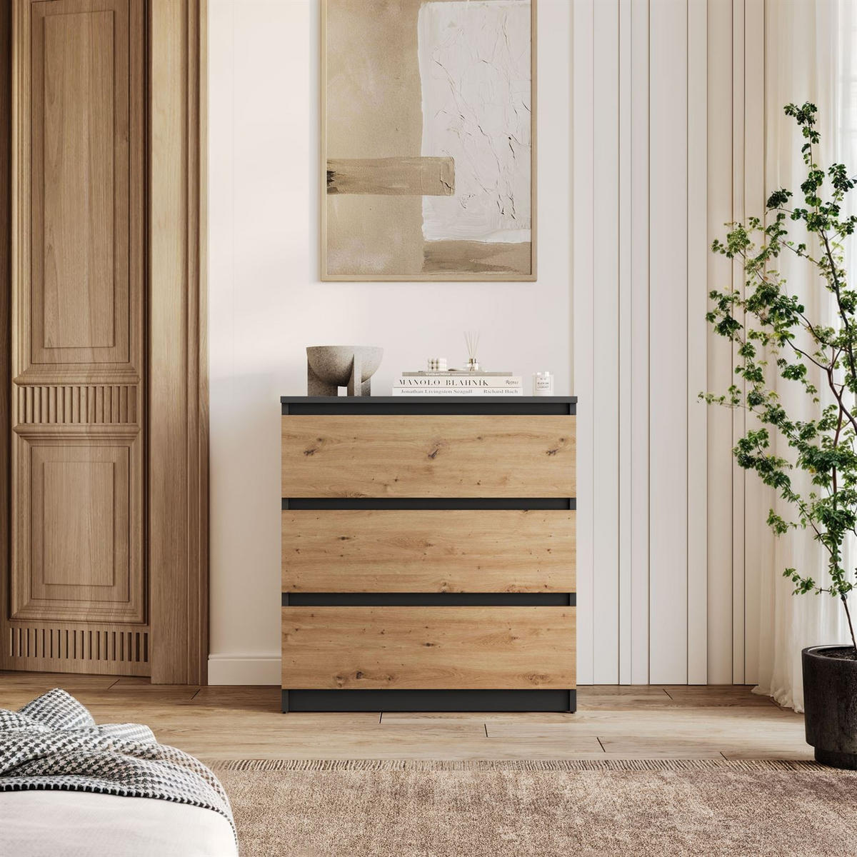 MODERNE Sideboard HANA M3 Artisan Eiche / Anthrazit - Eiche Artisan, Holzwerkstoff (70/75/40cm) - Lookway