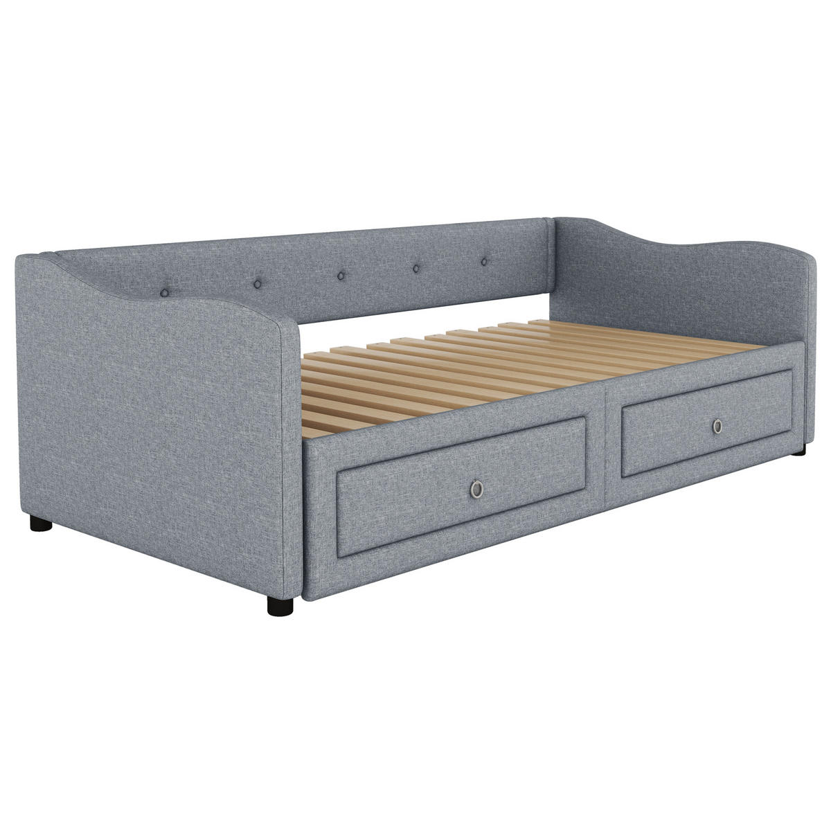 TAGESBETT 90/200 cm Grau aus Leinen mit ausziehbarem Bett und Schubladen - Grau, Textil (90/200cm) - OKWISH