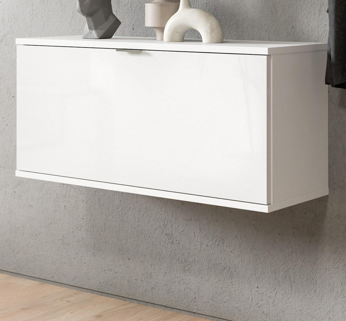 SCHUHSCHRANK weiß Hochglanz 91 cm, Kommode hängend, Flur- und Dielenmöbel - Chromfarben/Weiß Hochglanz, Holzwerkstoff/Kunststoff (91/43/34cm) - Inn.Furn