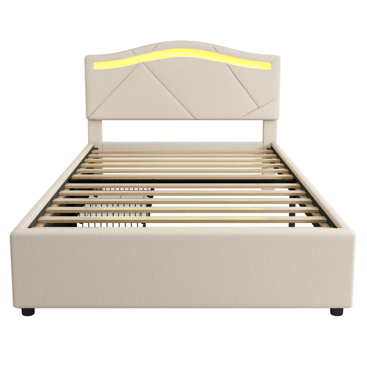 POLSTERBETT 90/200 cm Beige mit LED und 2 Schubladen - Beige, Textil (90/200cm) - MIVRAY