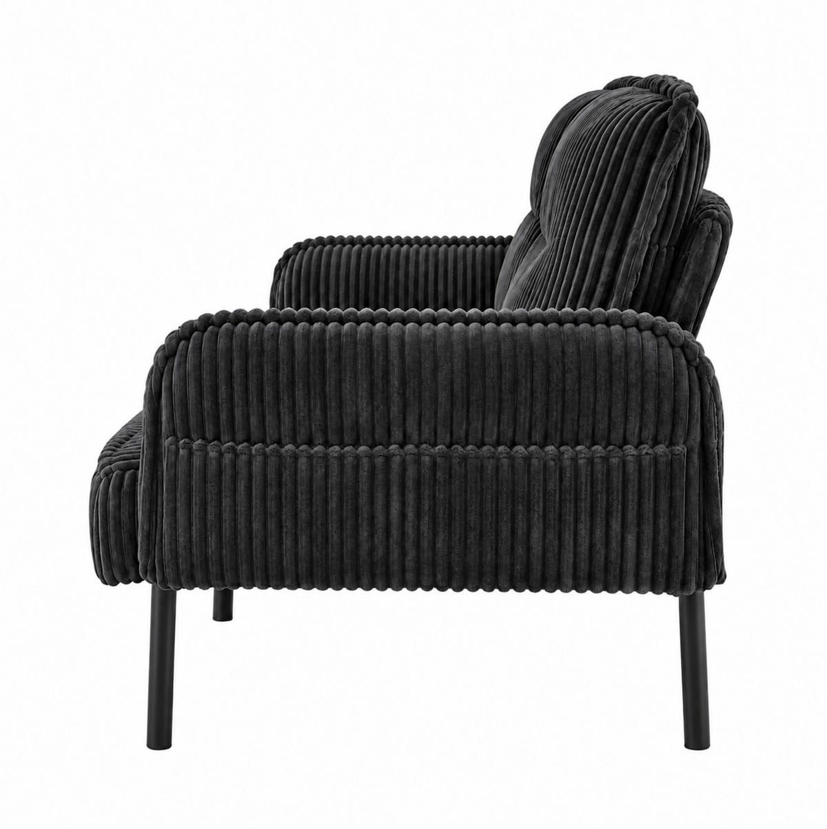 2-SITZER Sofa 122/73/83 cm Cordstoff mit Seitentaschen und Metallbeinen Schwarz - Schwarz, Textil/Metall (73/83/122cm) - Redom