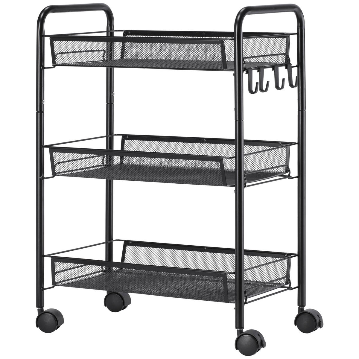 KÜCHENWAGEN, 3-stöckiger Wagen mit Körben, 41,5 x 26,5 x 63 cm, Schwarz - Multicolor, Metall (45/63/26.5cm) - FORIOUS