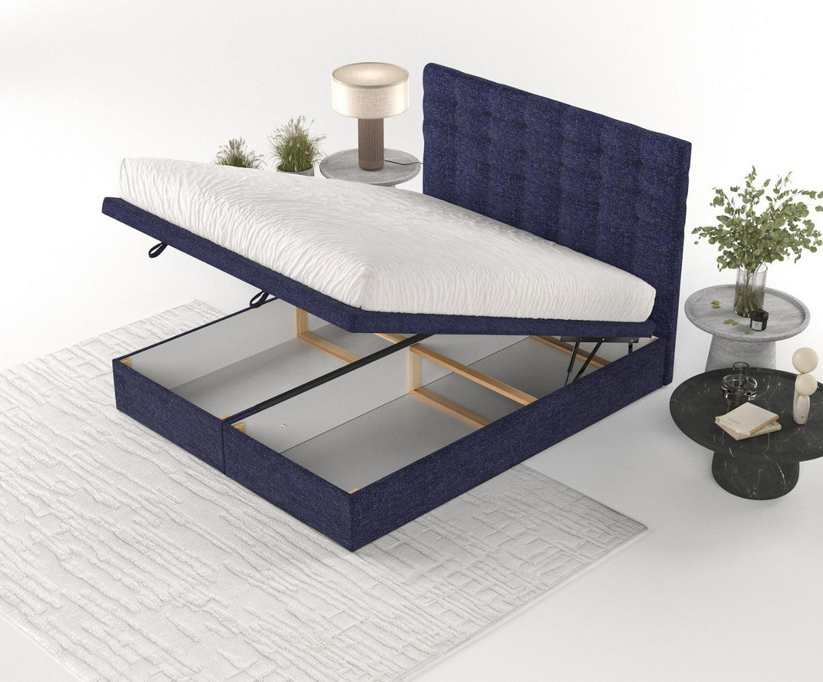 POLSTERBETT Callo mit Stauraum 160/200 cm Marineblau im Alta Stoff - Schwarz/Dunkelblau, Holz/Holzwerkstoff (160/200cm) - AltaBeds
