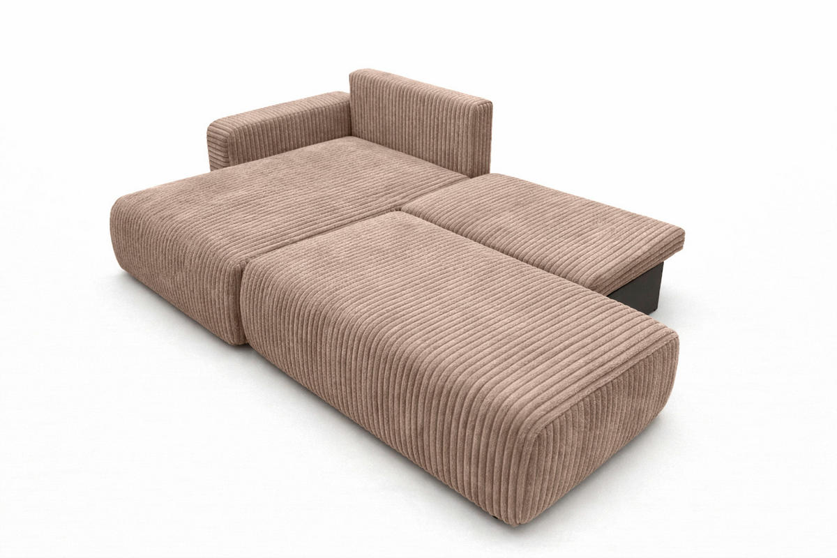 ECKSOFA Mit Schlaffunktion Und Bettkasten, Cordstoff Tilia, Braun, Links, OPEN XL - Braun, Holz (262/145cm) - Kaiser Möbel