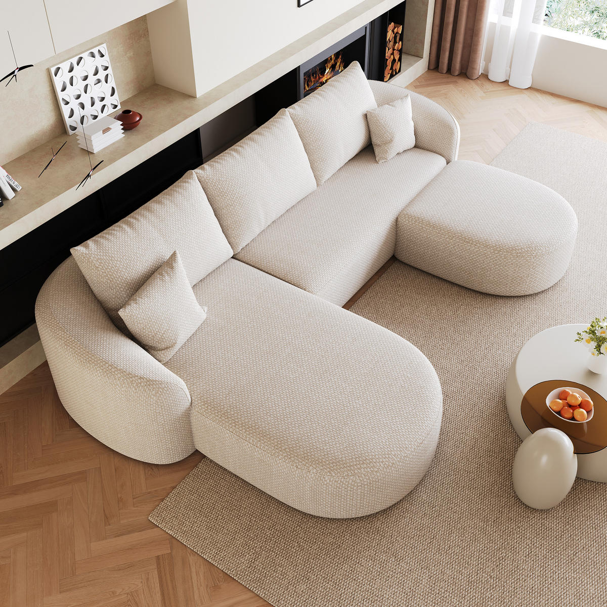 WOHNLANDSCHAFT DE-34817 U-Form 2-Sitzer Chaiselongue links Weiß - Weiß, Textil (168/85/336cm) - ComfortXL