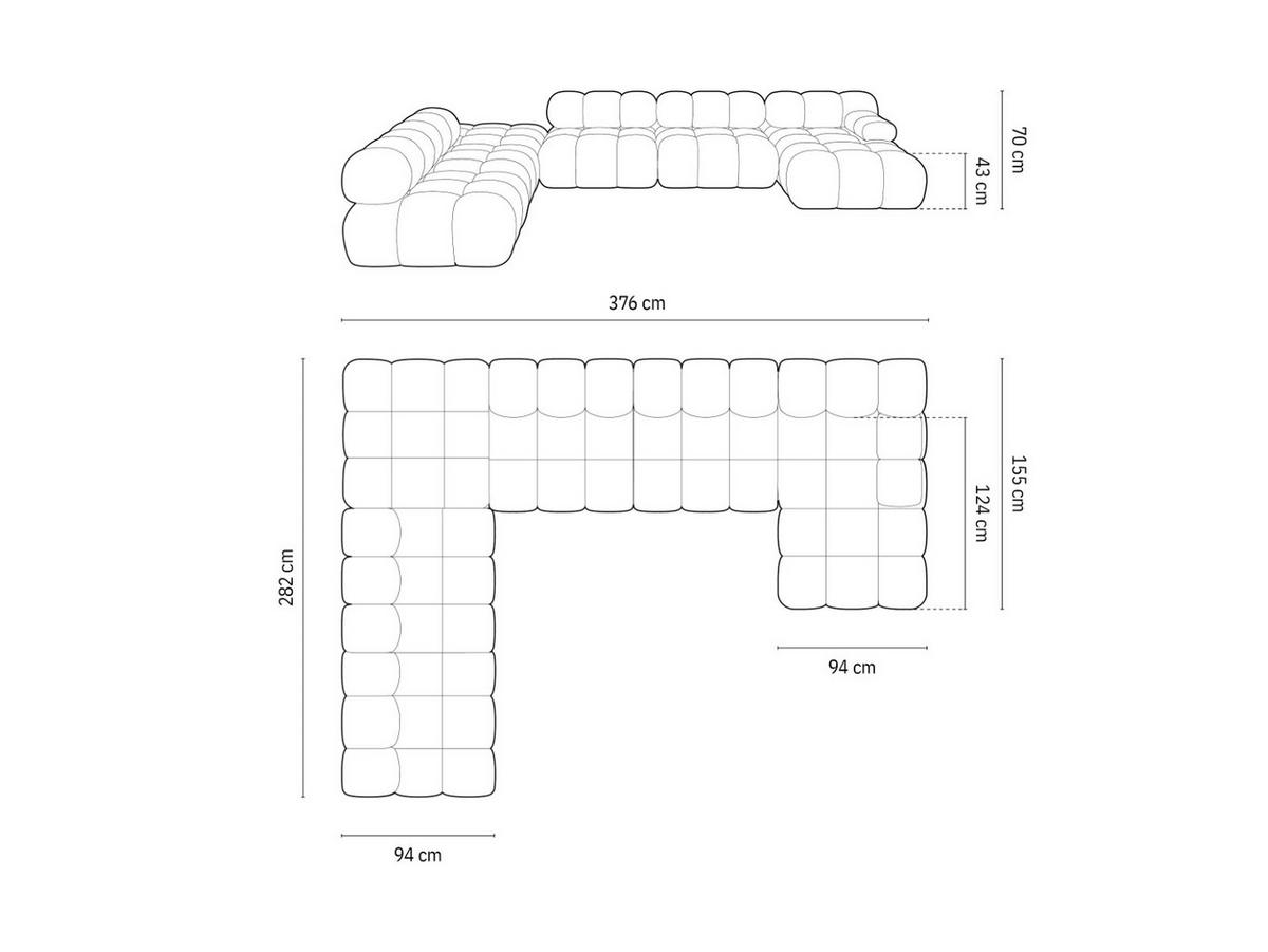 PANORAMASOFA modular links Bellis aus 3D-Stoff schwarz 7 Sitzplätze - Schwarz, Textil (282/70/376cm) - Micadoni