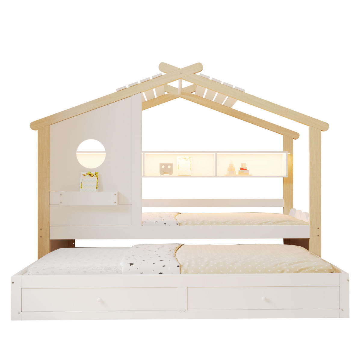 KINDERBETT 90x200 cm Rollbett LED weiß - Weiß, Holz (90/200cm) - LEBENLANG