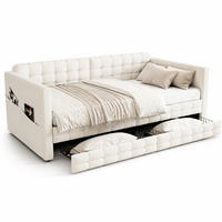 ČALOUNĚNÁ POSTEL 90/190 cm v béžové barvě se sametem, kapsami a 2 zásuvkami - béžová, kov/kompozitní dřevo (90/190cm) - CHICFURN