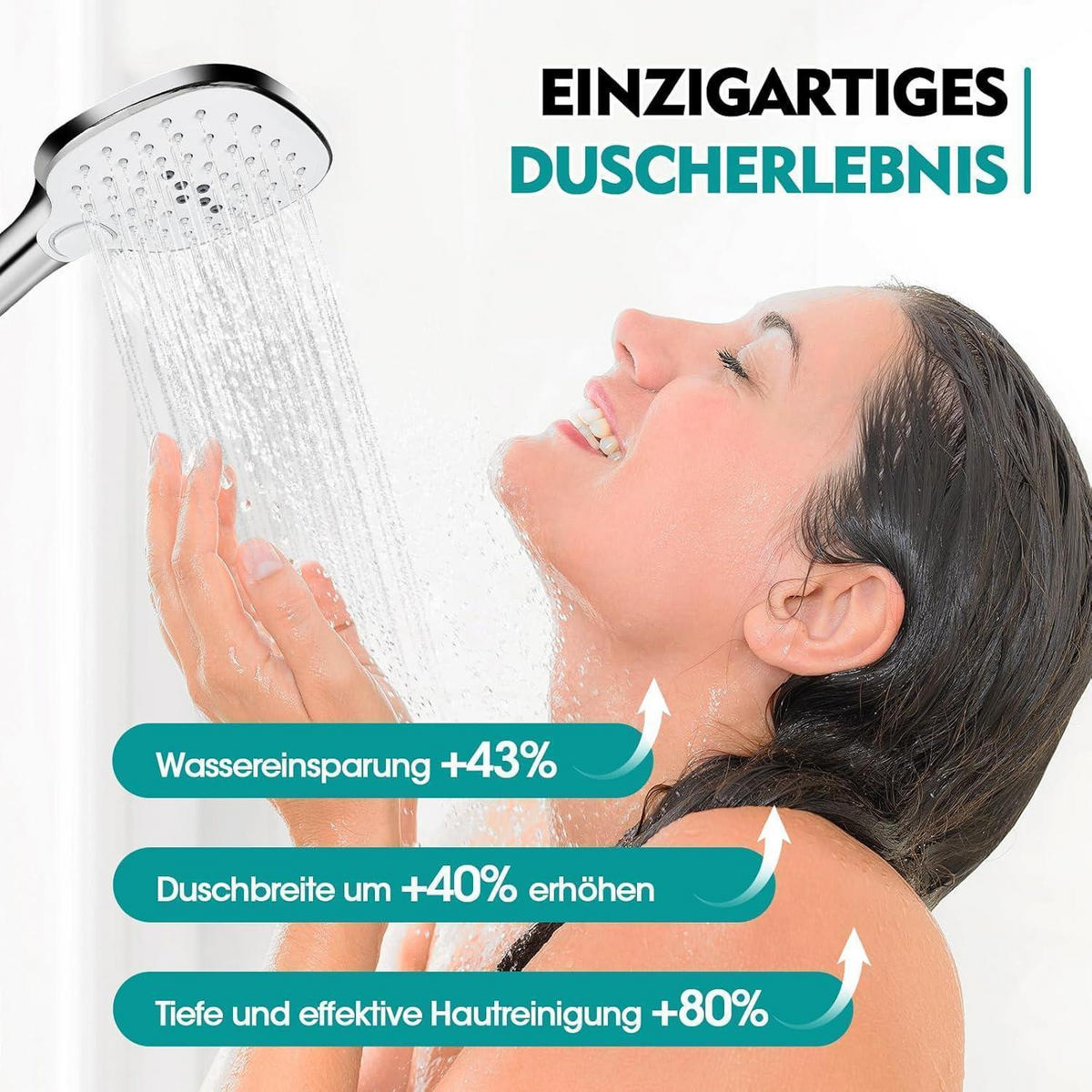 HANDBRAUSE mit 3 Strahlarten 120 cm Duschplatte Wassersparend - Silberfarben, Kunststoff (12/12.7/25cm)