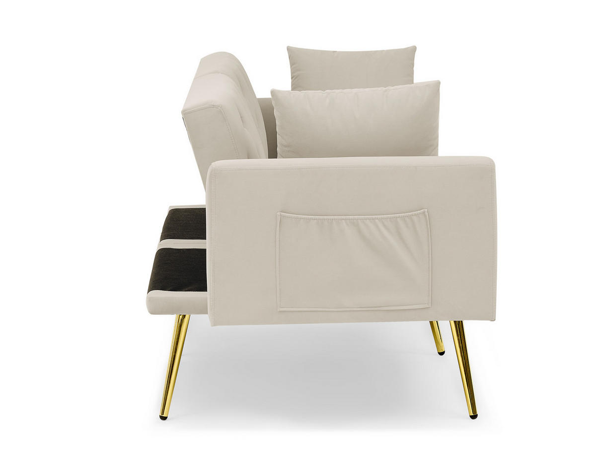 SCHLAFSOFA 177/78/74 cm in Beige Samt mit Aufbewahrungstasche - Beige, Textil (78/74/177cm) - Oxeza