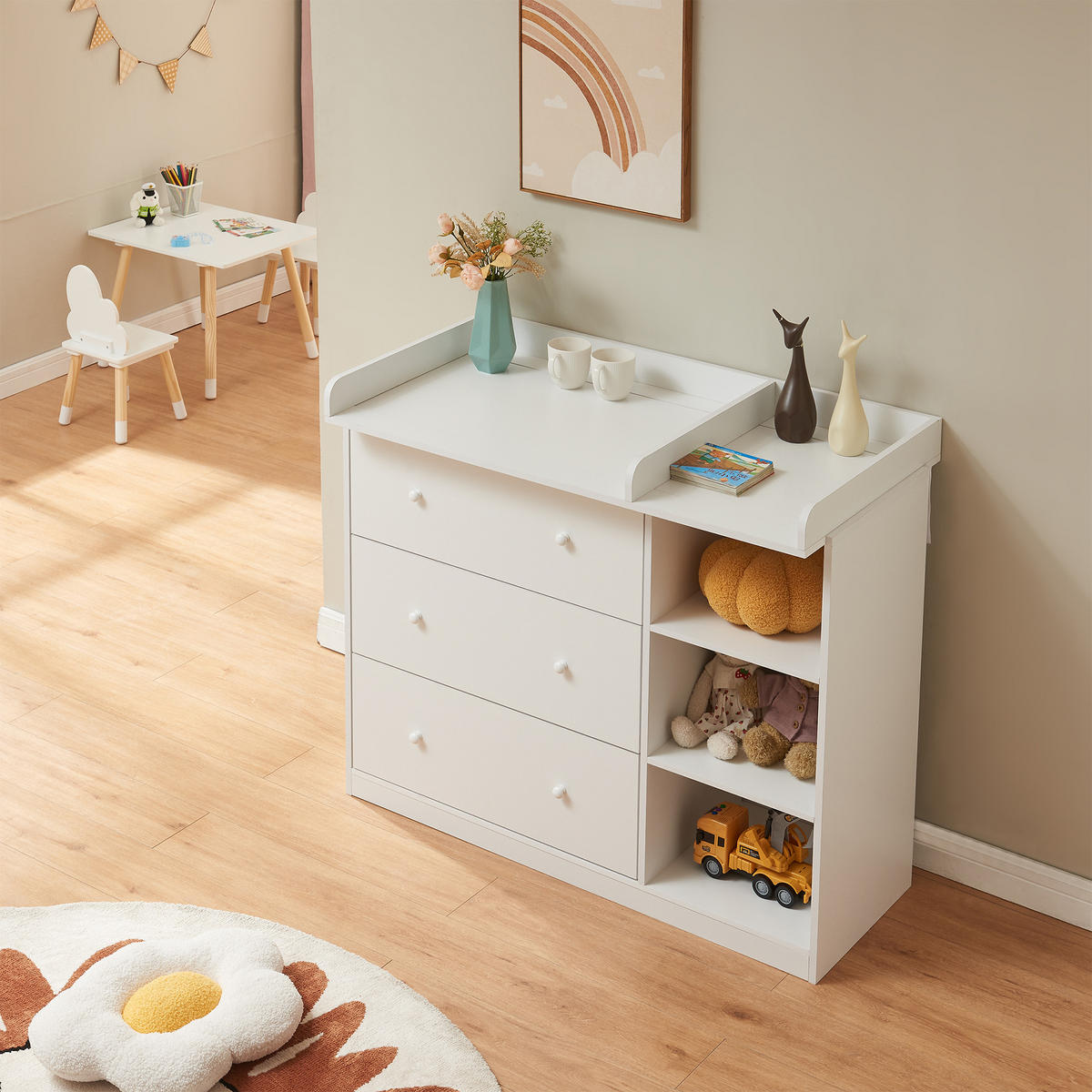 PŘEBALOVACÍ PŘÍSTROJ Beldinupp - bílá, kompozitní dřevo (55/93/110cm) - [en.casa]