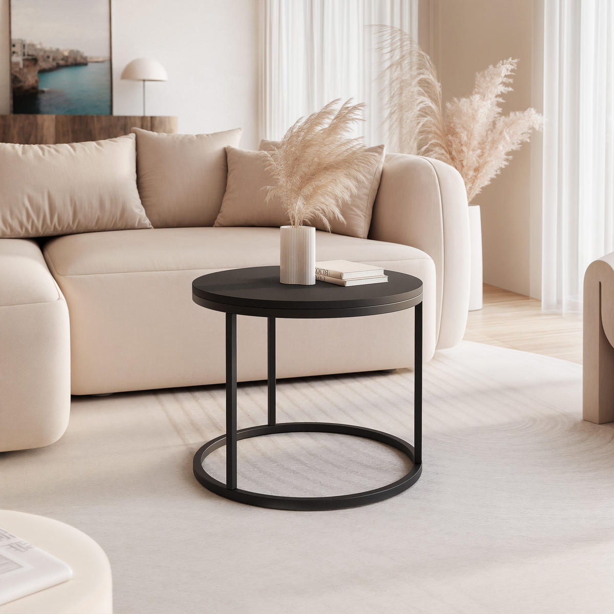 COUCHTISCH 50 cm rund Schwarz, Schwarz Gestell - Schwarz, Holzwerkstoff (50/50/42cm) - Idohome