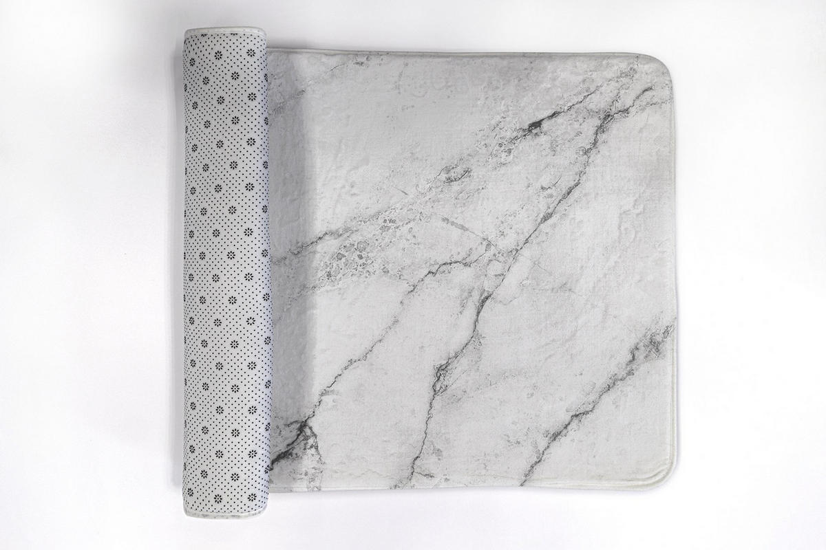 BADTEPPICH 90x60 cm Weißer Marmor - Grau, Textil (90/60cm) - TULUP