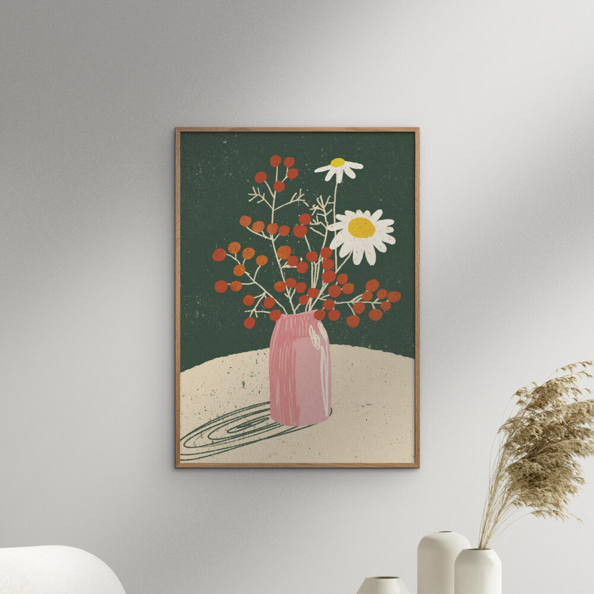 POSTER mit Rahmen Gigi Rosado - Winter Bouquet - Eichefarben/Grün, Holz/Papier (50/70cm) - Poster&Frame