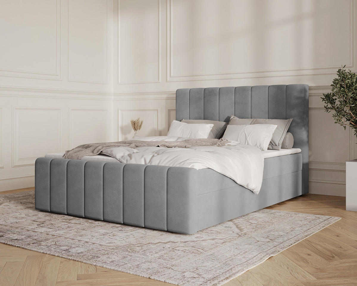 BOXBETT 01 BIS 140 x 200 cm - Manila - Modernes Polsterbett mit Bettkasten inkl. PU-Schaum-Topper und Federmechanismus - Dunkelgrau, Holz (140/200cm) - ROYAL24_MARKT