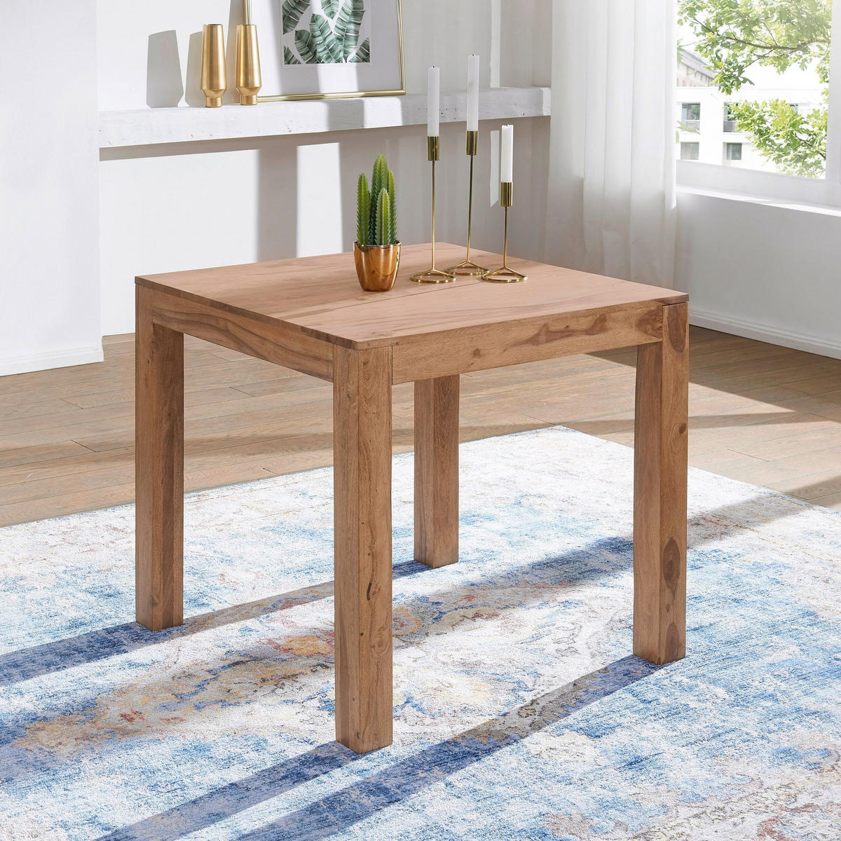 ESSTISCH Massivholz Akazie Rechteckig Handgefertigt NAKO, Beige 80x80x76 cm - Hellbraun/Beige, Akazienholz/Holz (80/80/76cm) - KADIMA DESIGN