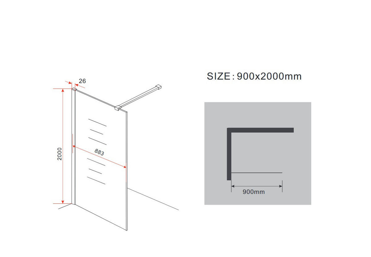 DUSCHWAND AQUOS Klar 90 x 200 cm 10 mm ESG - Klar, Glas (90/200cm) - Glasdeals