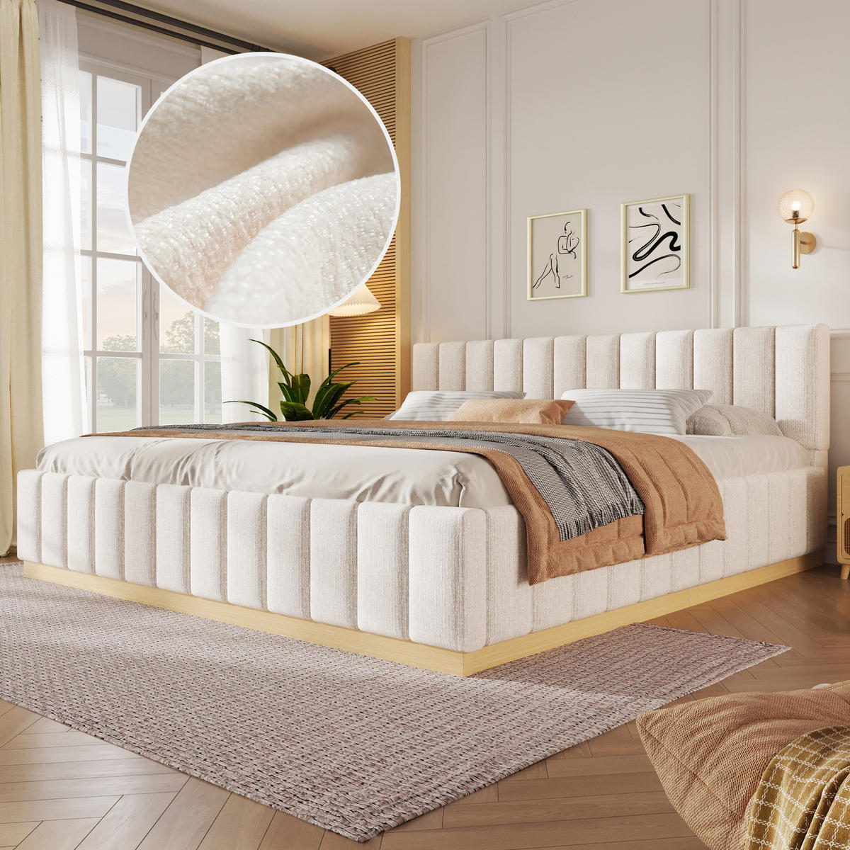 POLSTERBETT 180x200cm Lattenrost Chenille Beige - Beige, Holzwerkstoff (180/200cm) - FLIEKS