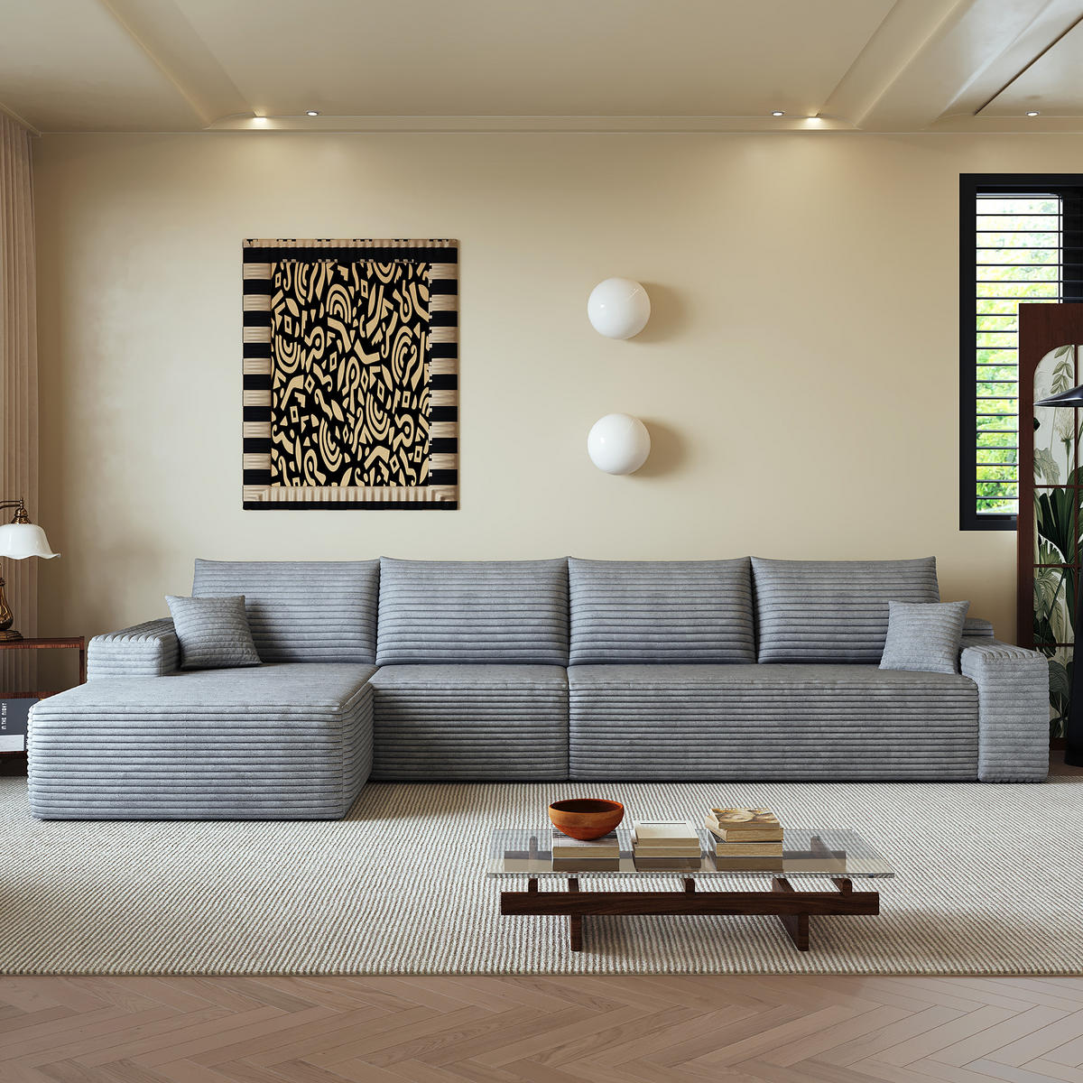 ECKSOFA 340/175/83 cm Grau mit L-förmiger Chaiselongue, Linke Seite - Grau, Textil (340/175cm) - Oxeza