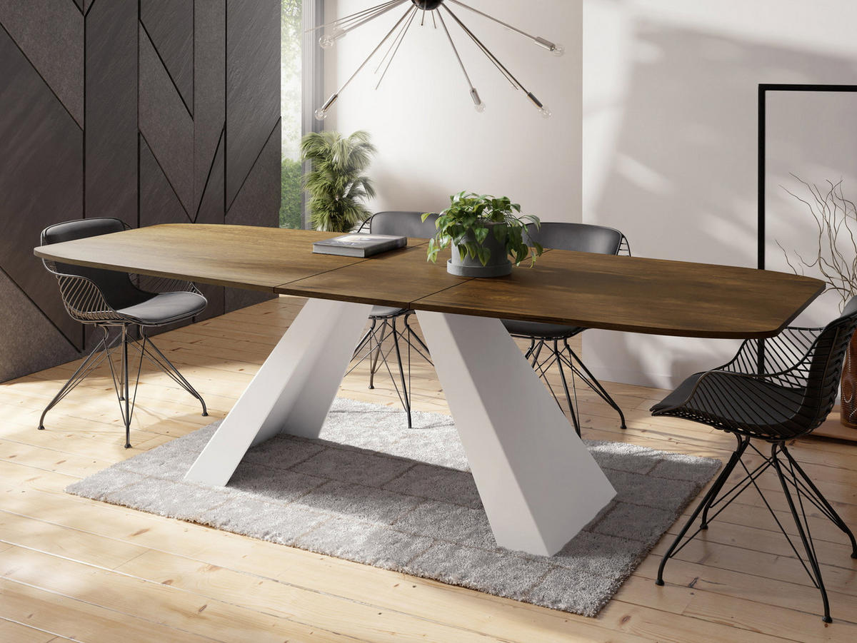 ESSTISCH Monte Weiß rechteckig ausziehbar, Lefkas Eiche 180-220/90/76 cm - Alteiche/Braun, Holzwerkstoff/Metall (90/218/76cm) - WFL GROUP