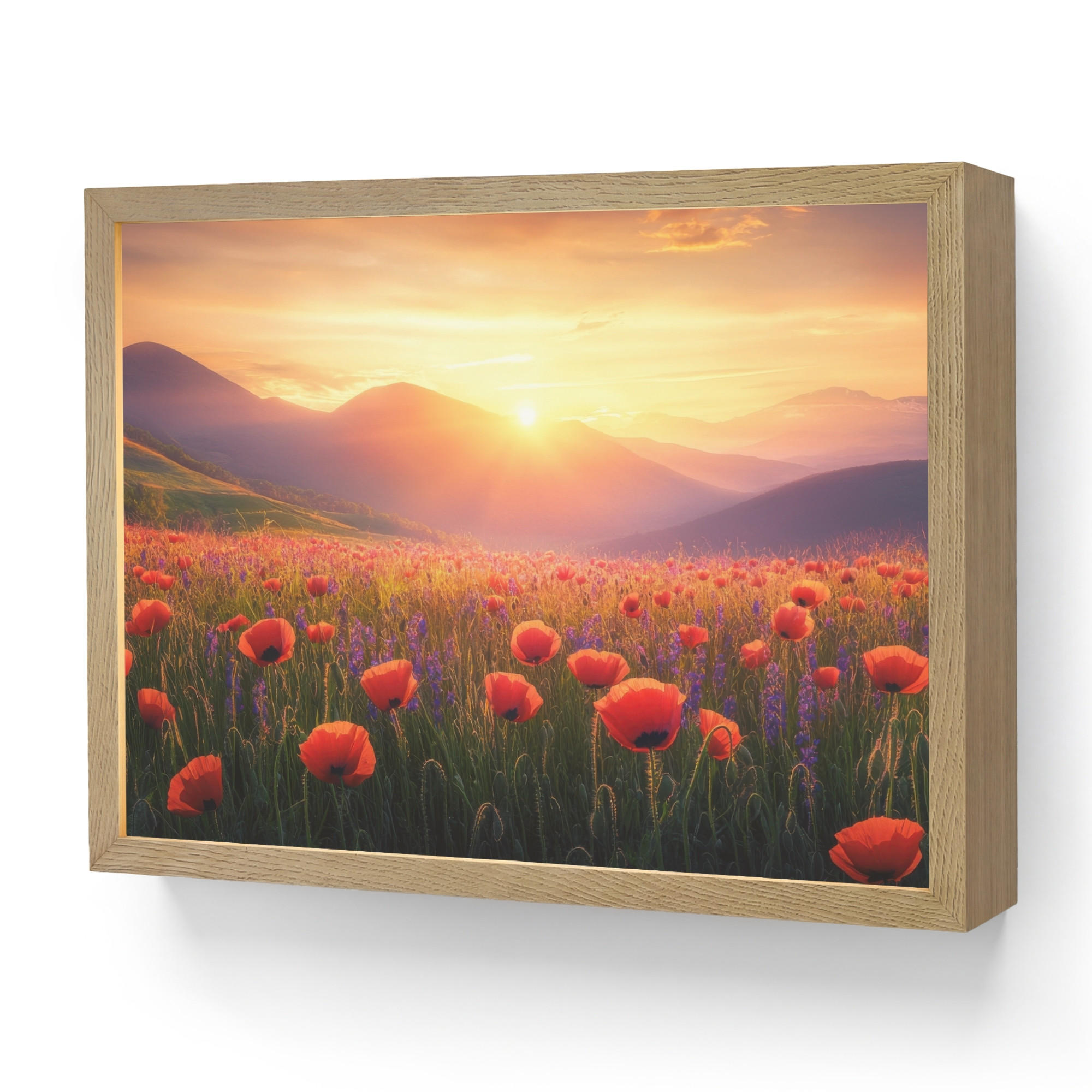 OnlyWow NÁSTĚNNÁ LAMPA S AKUMULÁTOREM Krajina - Západ slunce - Květinové pole 40x30 cm