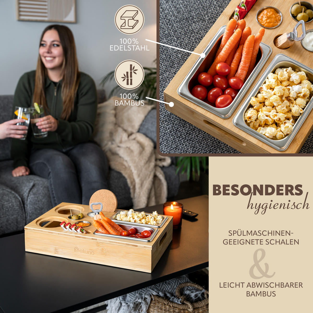 COUCHBAR mit abnehmbarem Deckel, Bambus - Naturfarben, Holz (26/8/40cm) - eluno