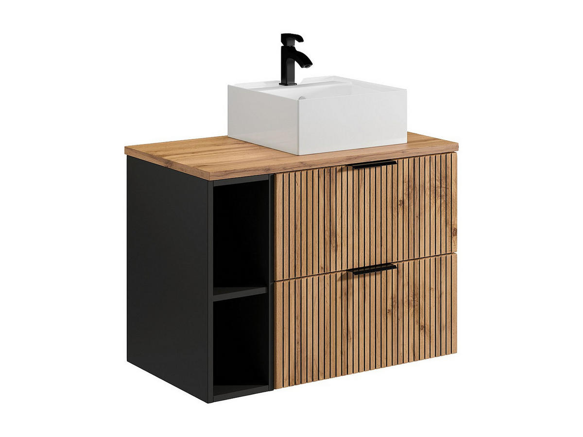 EINZELWASCHTISCH - 80cm x 46cm - MDF - schwarz, naturfarben hell - MADELA - Schwarz, Holz (80/57/46cm) - Vente-Unique