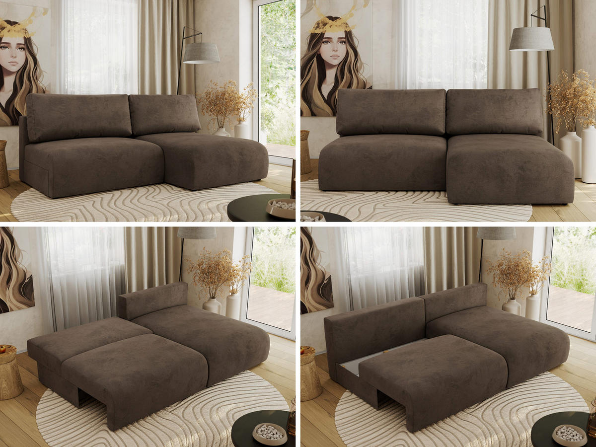 ECKSCHLAFSOFA VIVO L Braun Velvet - rechts - Schwarz/Braun, Kunststoff/Textil (150/223cm) - MKS