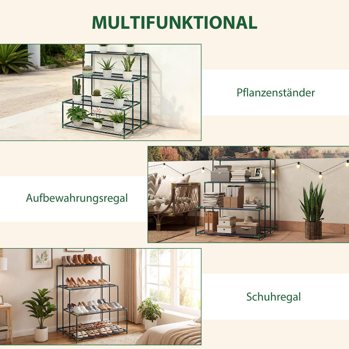 PFLANZENTREPPE mit 4 Etagen Stahl Dunkelgrün - Dunkelgrün, Metall (84/110/94cm) - Outsunny