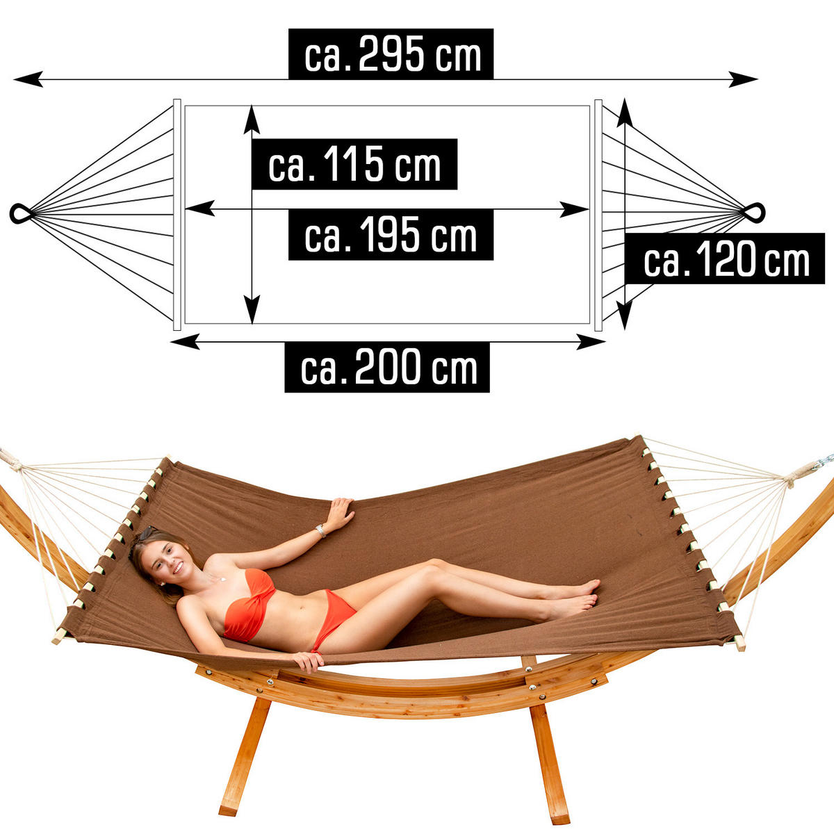XXL-HÄNGEMATTE für 2 Personen bis 150kg, 285/120 cm, braun - Braun, Textil (115/2.5/185cm) - Amanka