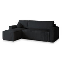 ECKSOFA RAVELO T Schwarz Kordstoff mit Schlaffunktion - Schwarz, Holz (240/140cm) - MASSENO